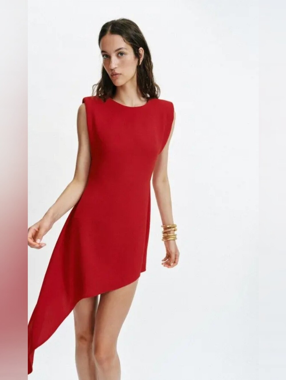 Zara Red Shouler Padded Asymmetrical mini dress XS NWT